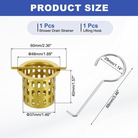 sourcing map Hair Strainer, 304 Stainless Steel Shower Drain Strainer with Lifting Hook Hair and Debris Collector Debris Filter Basket for Bathroom Kitchens, Gold