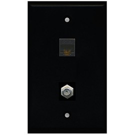 RiteAV - 1 Port Coax Cable TV- F-Type 1 Port Cat6 Ethernet Wall Plate - Black