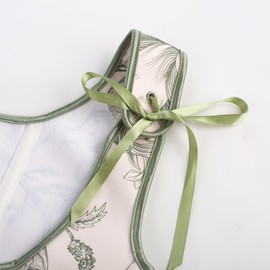 SCARLET DARKNESS Women's Renaissance Corset Scoop Neck Lace-up Corset Top Floral Print Bustier, Apricot Green Flowers