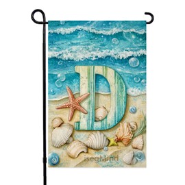isegMind Summer Monogram Letter D Garden Flag Beach Seashells 12x18 Vertical Double Sided Fall Decor Outside Decorations Small Linen Family Last Name Initial Yard Flag (691)