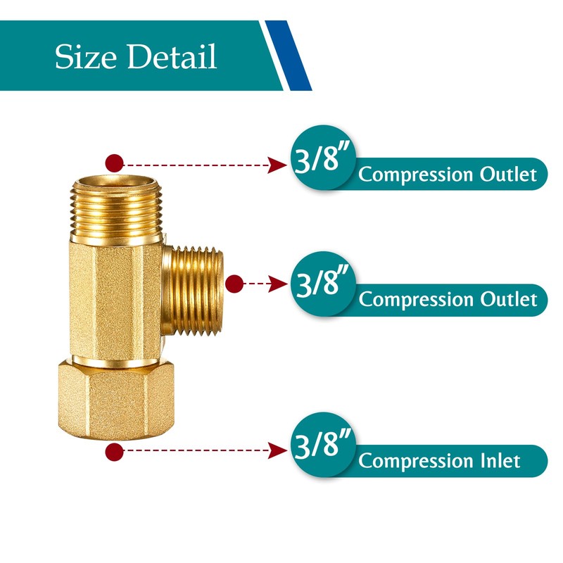 Water Line Adapter Splitter Tee Valve - Brass Dishwasher Toilet