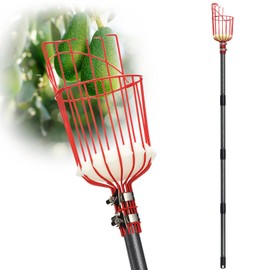 DonSail Fruit Picker Pole with Basket Telescoping, Citrus Orange Picker Pole with Basket 35-150 inch Long Handle, Mango Avocado Fig Acorn Pear Pomelo Chery Lemon Picker for Tree