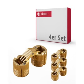 Gedotec ZYSA Concealed Drilling Hinge | Pack of 4 Furniture Hinges Made of Brass | Drilling Tape for Wood Thickness 14-19 mm | Round Cabinet Hinge for Drilling Diameter: 10 mm | Opening Angle 180°