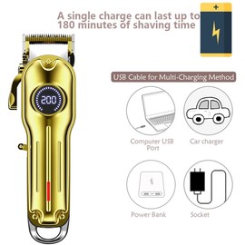 Metal Professional Mens Hair Clippers Electric Cordless Haircut Trimmer Shaver