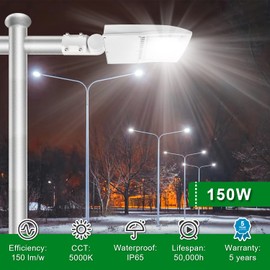 OSTEK 150W LED Shoebox Street Lights - Surge Protection Built-in LED Parking Lot Pole Lighting 21000LM Waterproof,1-10V Dimmable Outdoor Commercial Area Road Lighting 5000K 100-277V DLC UL