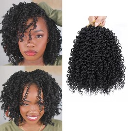 XGY Hair 8 Inch Short Yanky Twist Crochet Hair Pre-looped 8 Packs Yankee Twist Hair Black Senegalese Twists Crochet Hair with Curly Ends Synthetic Crochet Braids (1B)