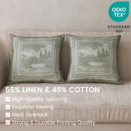 BISELINA Linen Throw Pillow Covers, Set of 2 Vintage Landscape Decorative Square Cushion Covers (18''x18) for Couch Sofa Soft Breathable - Green, Roman