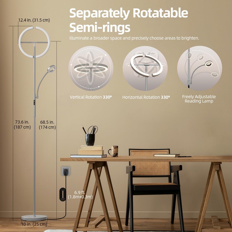 FIMEI Split Floor Lamp Modern LED Rotatable Floor Lamp with
