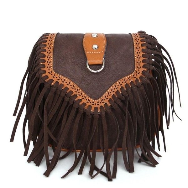 WUZIA Crossbody Purse PU Gift Retro Handbag Tassel Bohemian Bag