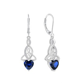 Rocayi Infinity Celtic Knot Earrings 925 Sterling Silver Dangle Drop Leverback Sapphire Earrings September Birthstone Jewelry Gifts for Women
