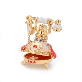 QIFU Vintage White Telephone Enameled Trinket Box with Hinged Unique Gift for Home Decor