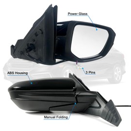 Lqito Right Passenger Side Door Mirror For 2016-2021 HONDA CIVIC LX SE Sport with Power Mirror Ajust Manual Fold Non-Heat Match to Black Replace 76208TBAC03ZA; HO1321283(3 Pins)