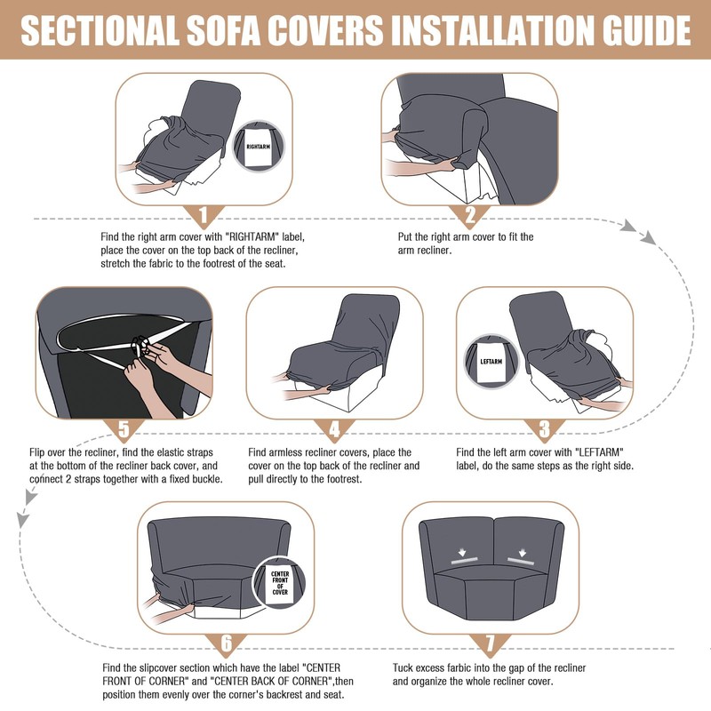 VANSOFY Extra Large Reclining Sectional Couch Covers, Washable 5-Piece Sofa