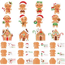JarThenaAMCS 36 Packs Christmas Paper Craft Kit for Kids Gingerbread Man House Arts and Crafts DIY Cards with Stickers Xmas Make Your Own Ornament Set for Classroom Activities Party Decor Supplies