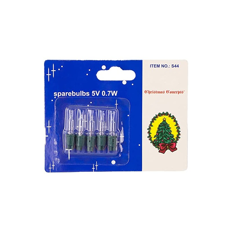 5 Clear Push in Fairy Bulbs with Green Base 5v
