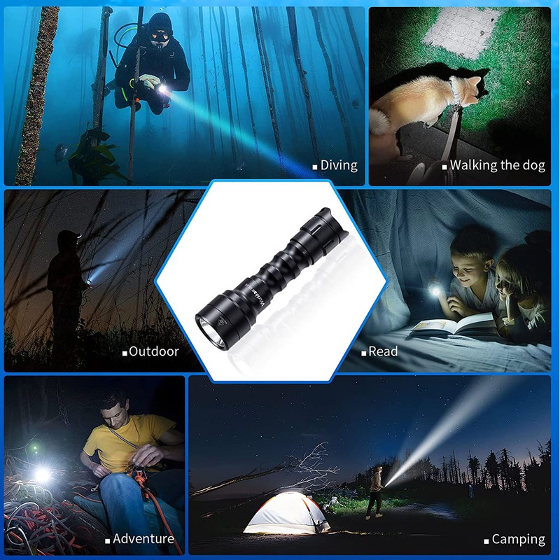 Scuba Diving Flashlight 3000LM IPX8 Waterproof Dive Light Underwater 328ft