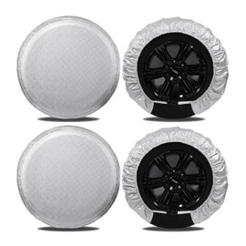 Tire Covers for RV Wheel (4 Pack Silver),Moonet Oxford Waterproof UV Sun Protectors for Motorhome Boat Trailer Camper Van SUV, D74cm x H28cm for Diameter 27"-29"