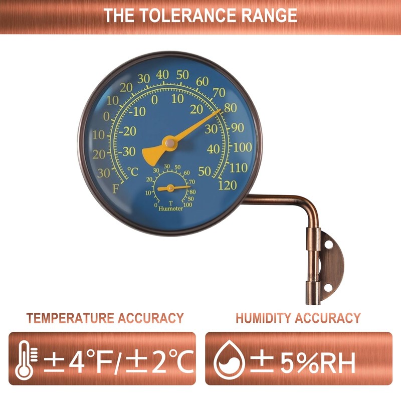 4 Inch Brass Outdoor Thermometer - Analog Temperature Gauge for
