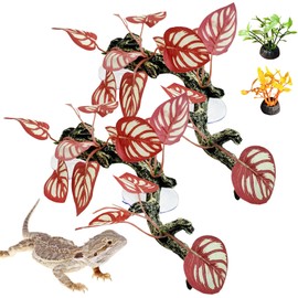 Tfwadmx 4 PCS Reptile Corner Branch Resin Lizard Climb Branches Decor Snake Climbing Branch Terrarium Plant Decoration with Suction Cup for Chameleon Gecko Ball Python Frog