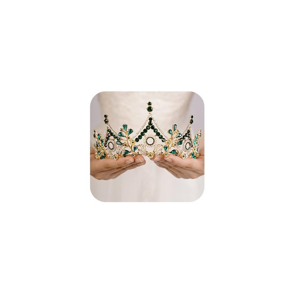 Wekicici Baroque Queen Crown Green Crystal Tiara Rhinestone Princess Wedding