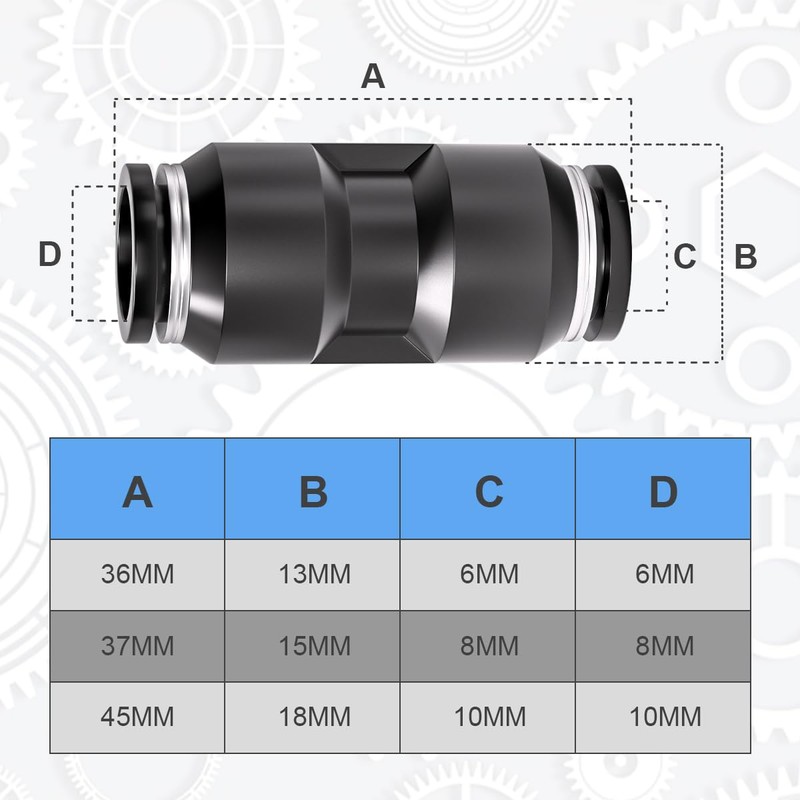 Innfeeltech 20 Pcs 8mm Black Straight Push to Connect Pneumatic