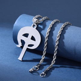 HH.ChainLKS Stainless Steel Jesus Christ Cross Necklace Religious INRI Veni Creator Spiritus Crucifix Pendant for Men Women 24" Chain Jewelry Catholic Amulet Gift (Silver)