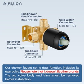 Airuida Shower Faucet Set and Handle Set Single Function Shower Trim Kit Ceiling Mount Rainfall Shower System with Male Threads and Rough-in Valve 10 Inch Square Shower Head Matte Black