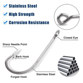 Stainless Steel Saltwater Fishing Hooks-50pcs/lot 34007 Extra Strong O'shaughnessy Forged Long Shank Fishing Hooks (8/0)