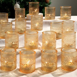 36ps Gold Votive Candle Holders, Tea Light Candle Holder Glass for Table Centerpiece, Candle Holders for Wedding, Bridal Shower and Tea Party Decorations (Gold)