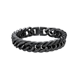 Black Mens Cuban Bracelet 12mm 21cm with High Polished Curb Wirst Chain