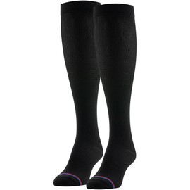 PEDS Women's Over The Calf Socks with Compression Fit 2 Pairs, Black, W 10-13/M 9-12