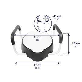 KMINA - Raised Toilet Seat with Handles 4 inch (Fits Round and Elongated up to 15"), Lid, Black