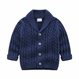 AMMENGBEI Infant Baby Boys V-Neck Cardigan Crochet Sweater,Toddler Knit Button up Knitted Pullover Sweatshirt(Blue,12-18 Months)