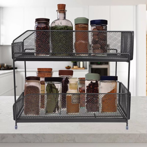 Sliding Drawer Storage Kitchen Organizer 2 Tier Under Sink Pull