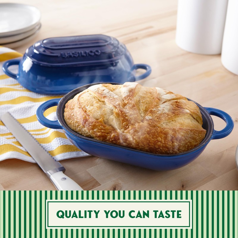 Enameled Cast Iron Bread Oven 2 Qt (Blue), Non-Stick Single