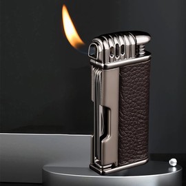 Multifunctional Lighter, Angled Soft Flame Lighter， Flame Adjustable Refillable Butane Lighters， for Candle, Fireworks, Kitchen, Outdoor, Hiking, etc. (Black)