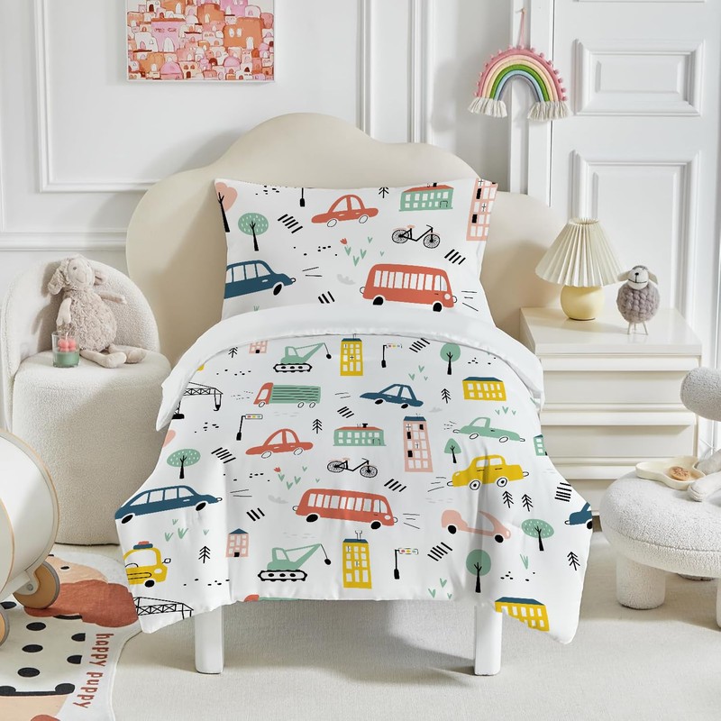 ROZTYLJ Cot Bed Duvet Cover Set Car Patterns Toddler Bedding