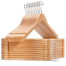 Amber Home 20 Pack Natural Wooden Shirt Hangers, Premiun Wood Coat Hangers Without bar, Clothes Hangers for Jacket, Bridal (Natural, 20)