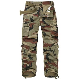 TRGPSG Men's Wild Cargo Pants, Camo Pants Cotton Casual Work Hiking Pants with 8 Pockets 5337 Battlefield Camo 36