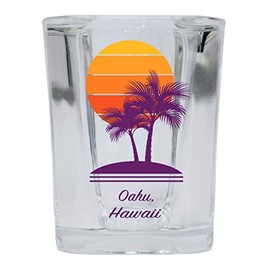 R and R Imports Oahu Souvenir 2 Ounce Square Shot Glass Palm Design 4-Pack