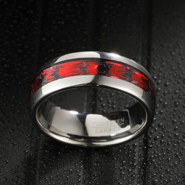 NUNCAD 8mm Black Spider Rings for Men Women Red Opal Sticker Inlay Silver Tungsten Carbide Ring Comfort Fit Size 11