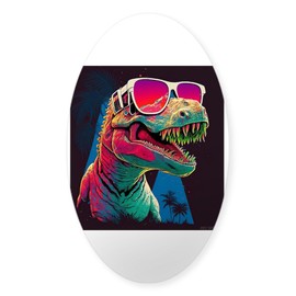 CafePress 90S T Rex with Sunglasses Oval Car Bumper Sticker