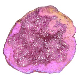 mookaitedecor Irregular Rose Red Titanium Coated Rock Quartz Crystal Geode, Natural Mineral Specimen Energy Crystal Stone Gifts for Friends Women Office Home Decor