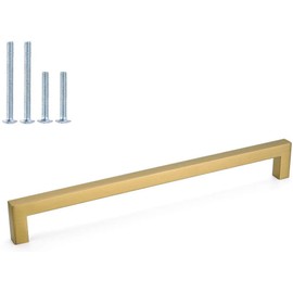 LONTAN 5 Pack Gold Kitchen Door Handles 192mm Square Brushed Brass Cupboard Handles Wardobe Bathroom Kitchen Cupboard Door Pulls Stainless Steel