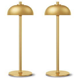 JONEMO 2 Pack Cordless Table Lamp, 5000mAh Portable Rechargeable Table Lamp, 3 Color Modes Stepless Dimming Table Light with Memory Function, for Dinner, Patio, Home, Restaurant.(Gold)