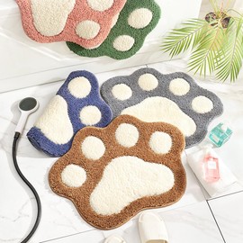 Lkw Ogechi 45 x 60 cm Cat Paw Shaped Non-Slip Bath Mat, Extra Soft Bath Mat, Super Absorbent Bathroom Rug, Machine Washable Microfibre Bath Mat (Khaki)