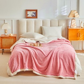 UKELER Sherpa Bed Blanket 80 × 90 inch, Ultra Soft Queen Size Throw Blankets for All Season, Cozy Plush Checkered Fleece Blanket for Bedroom Living Room Dorm Hostel Sofa Camping, Camel