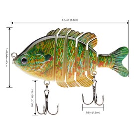 BASSDASH SwimPanfish Multi Jointed Panfish Bluegill Swimbaits Hard Topwater Bass Lures Fishing Lure Crank Saltwater 3.5in/0.85oz