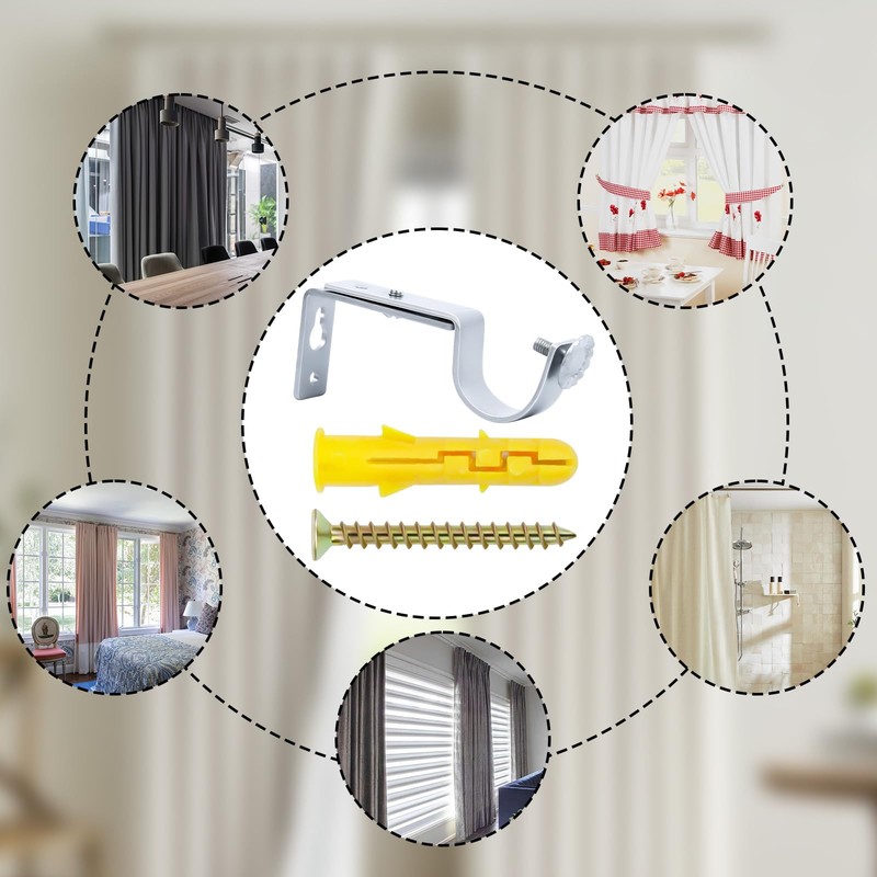 Scettar 6 Pcs Curtain Pole Brackets, Scettar Adjustable Silver Curtain