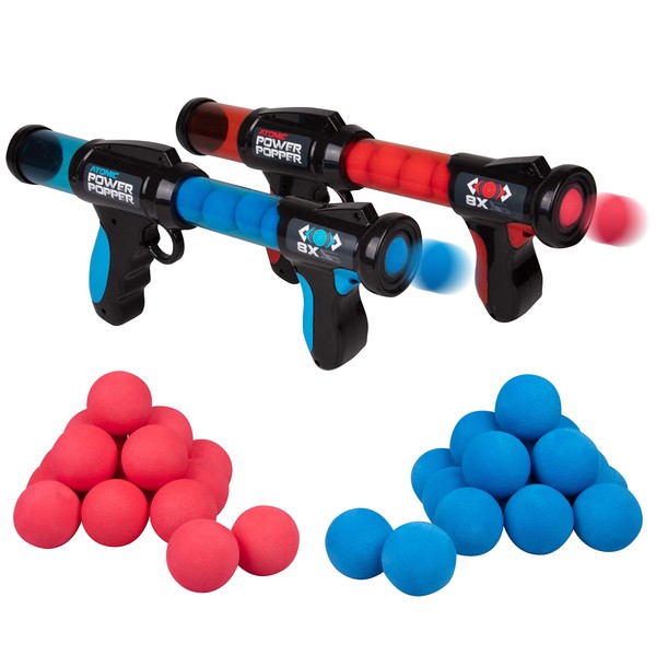 Hog Wild Atomic Power Popper Battle Pack - Red and Blue Rapid Fire Foam Ball Blaster Guns - Shoots Up to 8 Foam Balls Each - 2 Player - 4+